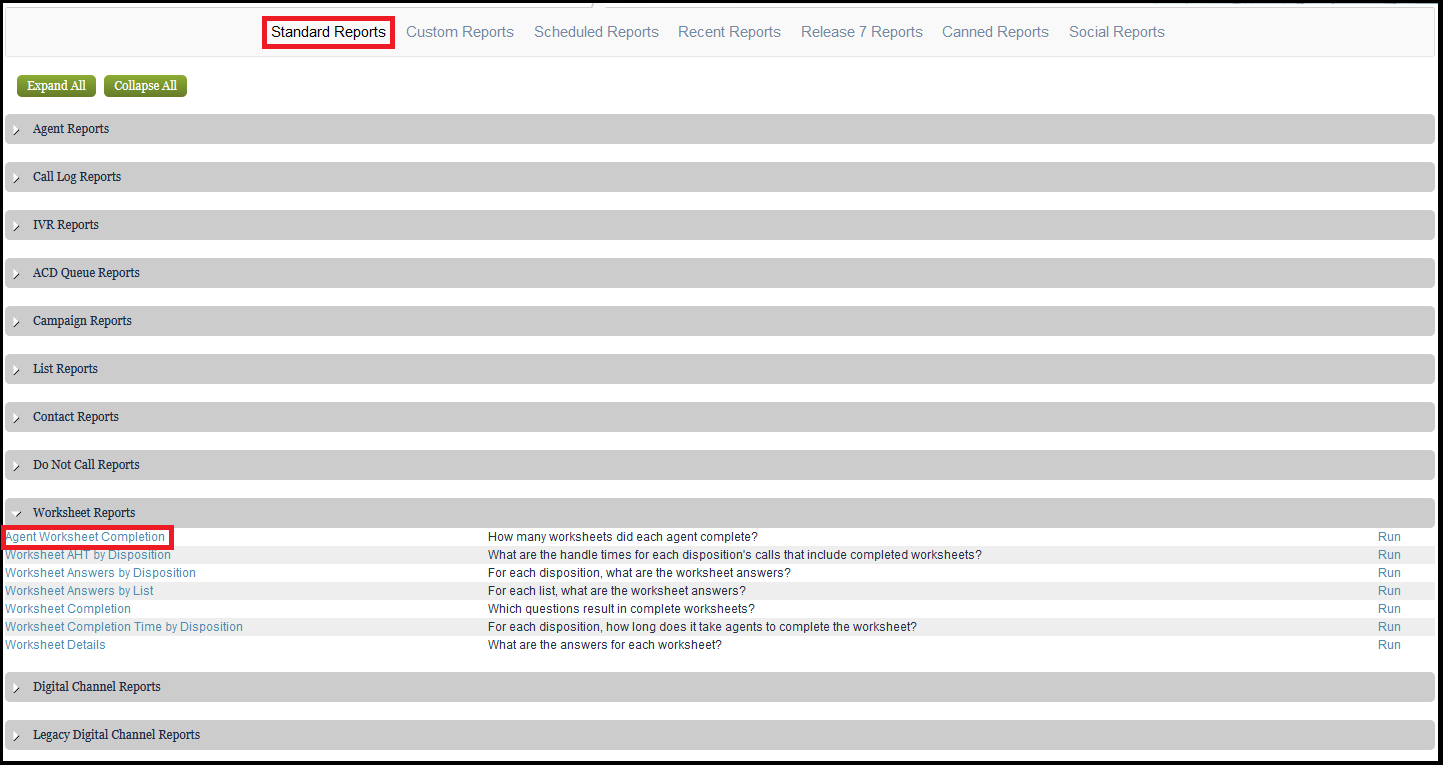 Reporting | Agent Worksheet Completion Report