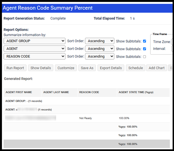 Reporting | Agent Reason Code Summary Percent