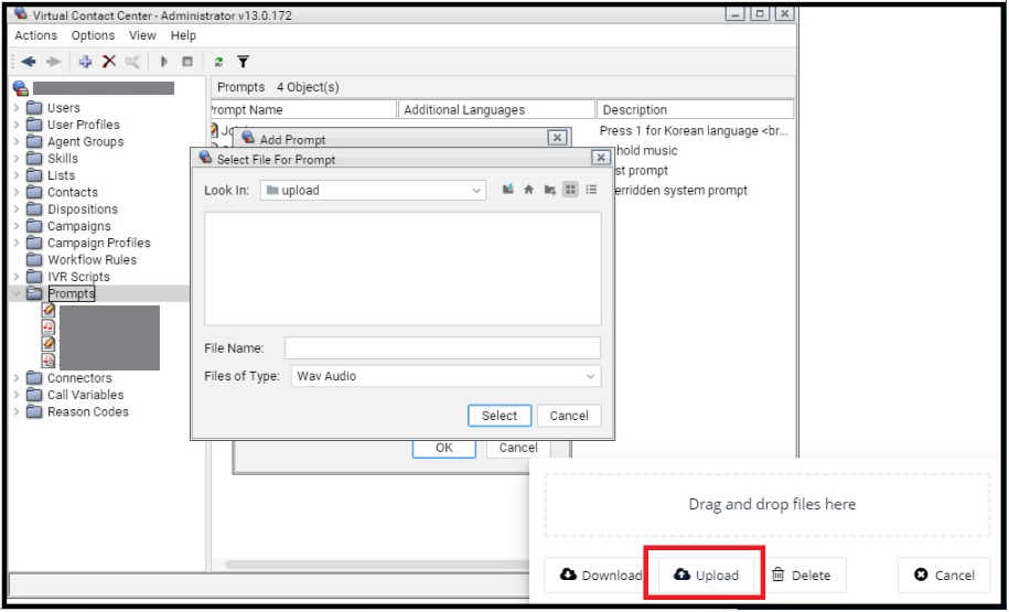 Admin Console | Download Prompts using VCC Administrator via Web